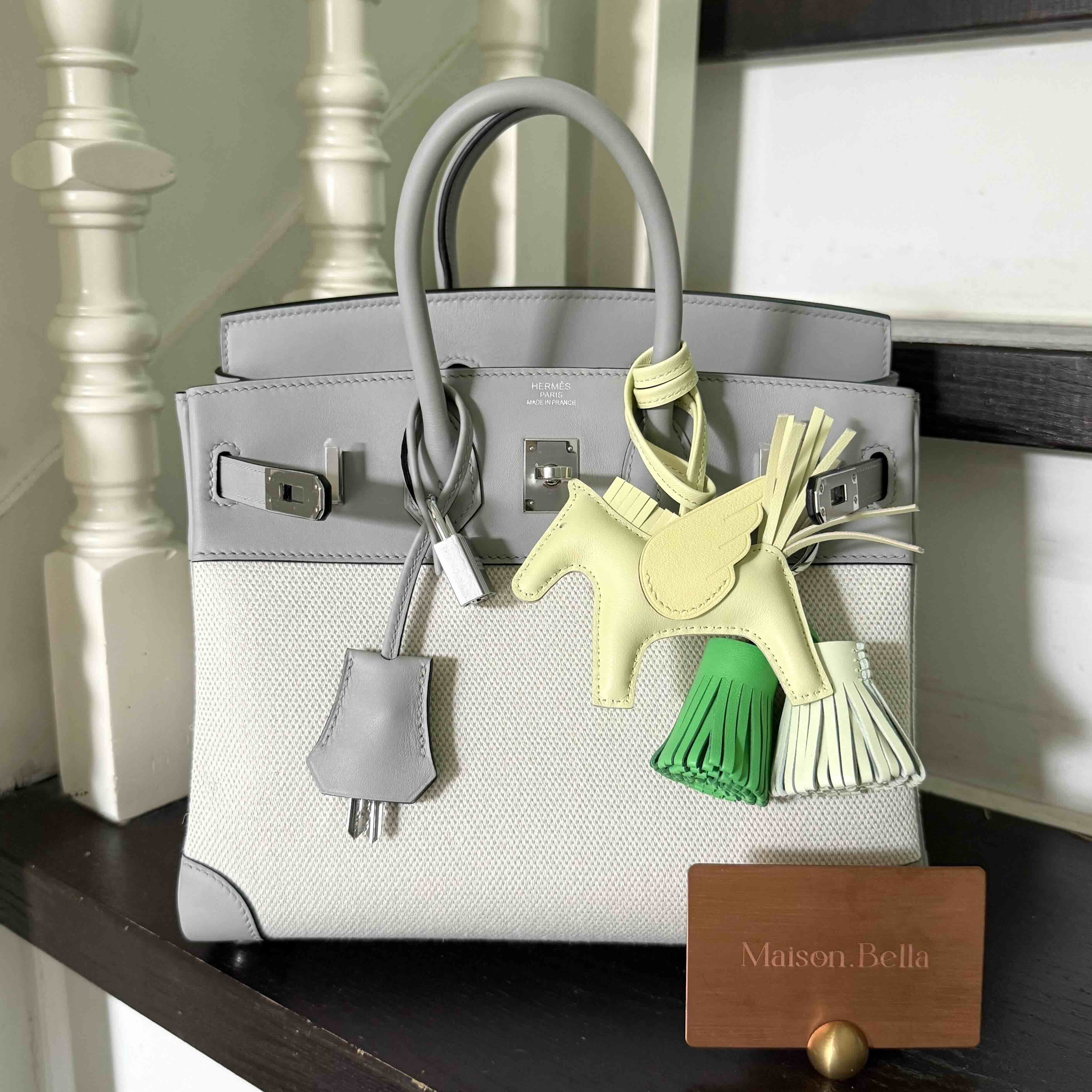 Hermès Birkin 25 Toile Goéland & Swift Bleu Glacier