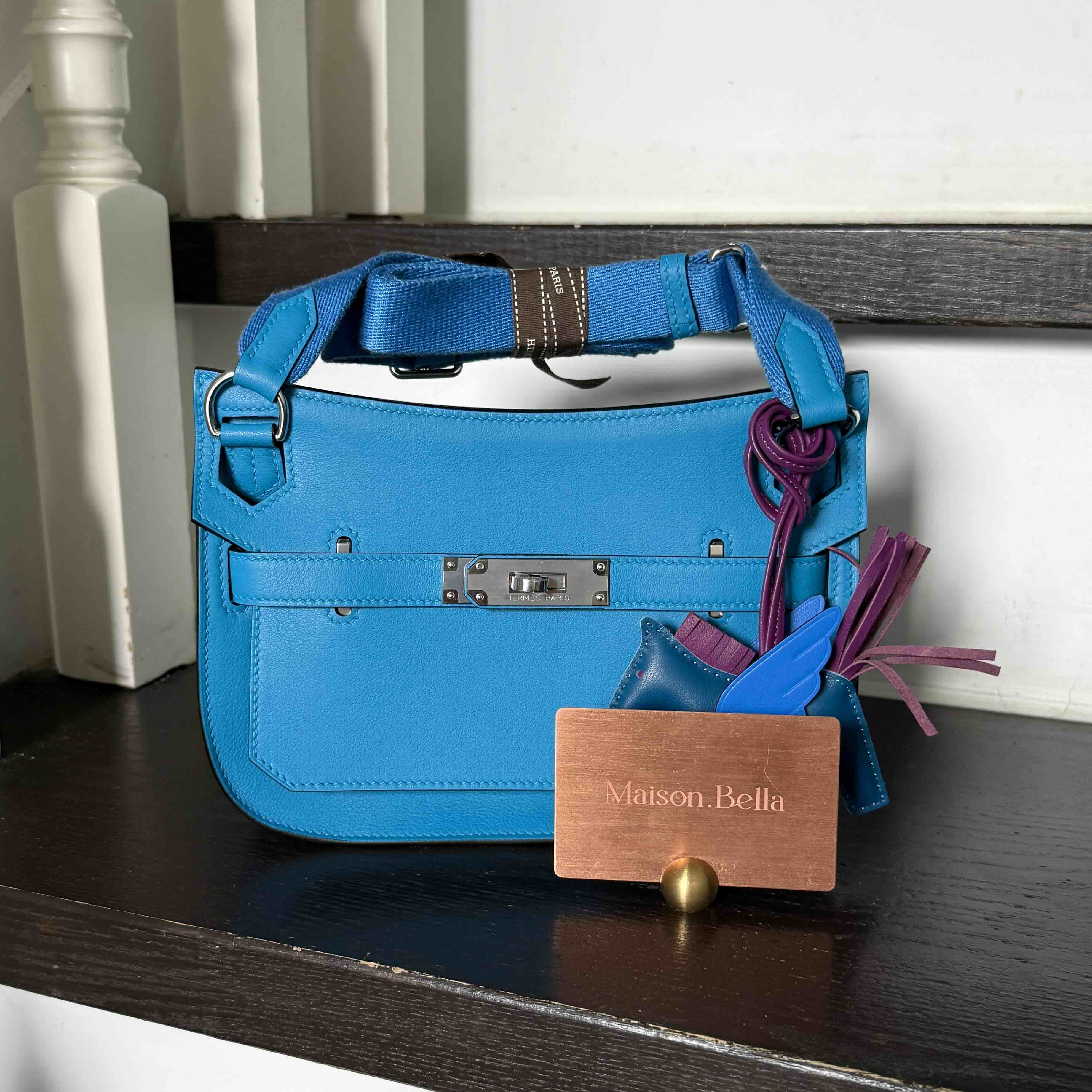 Hermes Jypsiere Mini Bag Evercolor & Palladium New Bleu Hydra