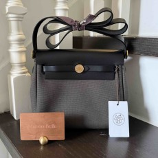 Hermès Mini Herbag in Vert de Gris Canvas and Vache Hunter with Palladium Hardware