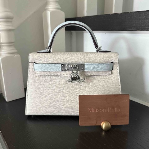 Hermès Mini Kelly II Sellier Epsom Nata x Blue Brume x PHW