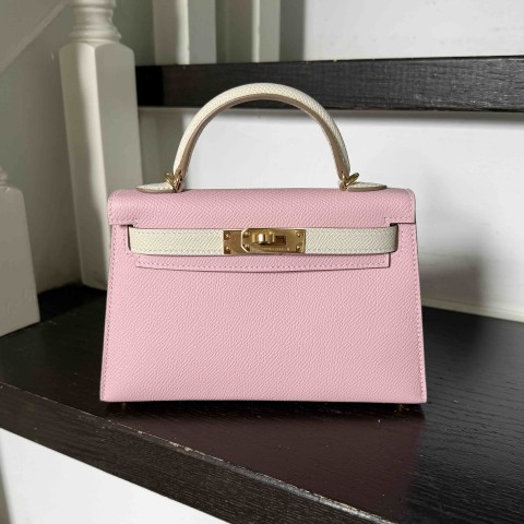 Hermès Mini Kelly2 Epsom Rose Sakura x White x Gold