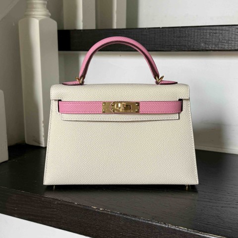 Hermès Mini Kelly2 Epsom Blanc x Rose Confetti x PHW