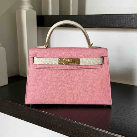Hermès Mini Kelly2 Epsom Rose Confetti x Blanc x Gold