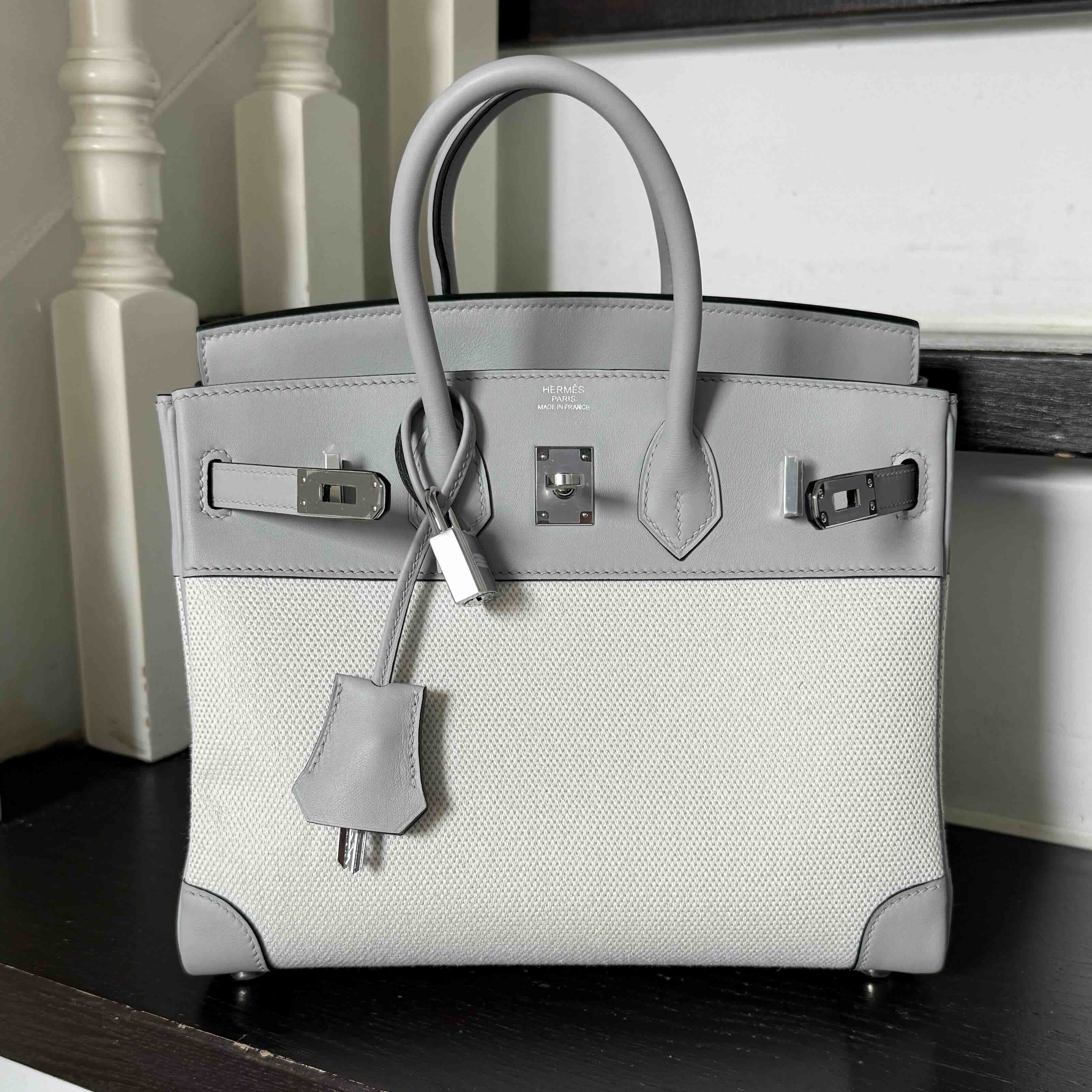 Hermès Birkin 25 Toile Goéland & Swift Bleu Glacier