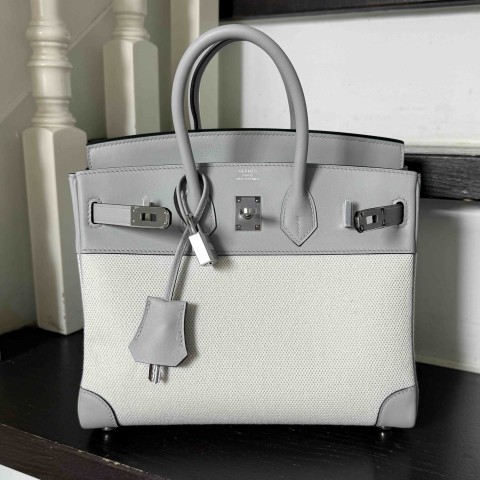 Hermès Birkin 25 Toile Goéland & Swift Bleu Glacier