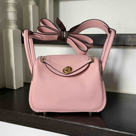 Hermès Mini Lindy Togo Rose Sakura x Gold