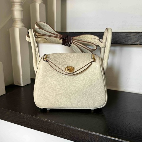 Hermès Mini Lindy Clemence Craie x Gold
