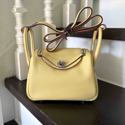 Hermès Mini Lindy Clemence Jaune Poussin x PHW