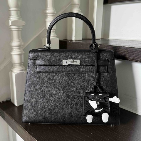 Hermès Kelly25 Epsom Noir x Palladium Hardware