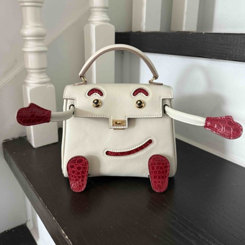 Hermès Kelly Doll Craie Swift with Rouge H Alligator Details and Gold Hardware