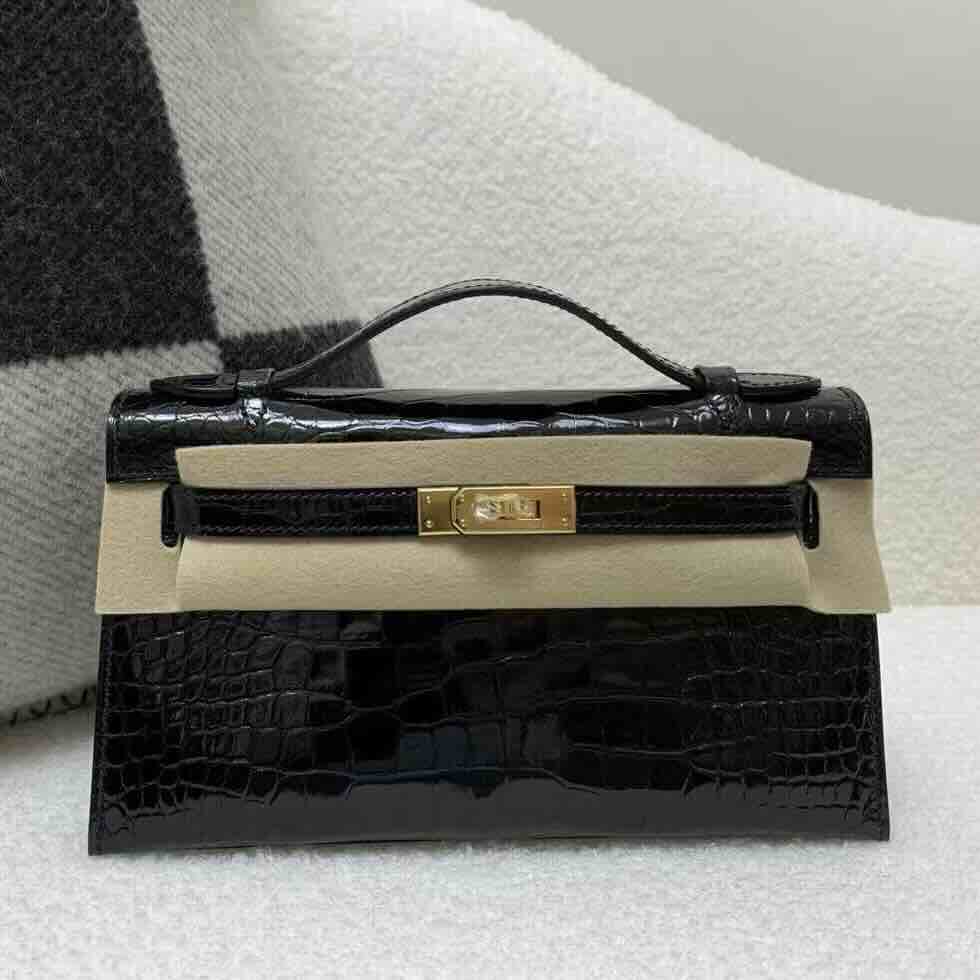 Hermès Mini Kelly I Shiny Alligator Black – Gold Hardware