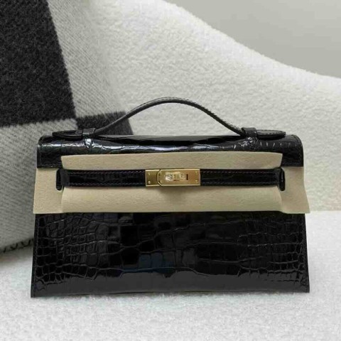 Hermès Mini Kelly I Shiny Alligator Black – Gold Hardware