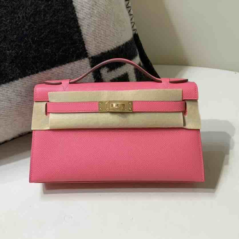 Hermès Mini Kelly I Epsom Rose Lipstick (8W) with Gold Hardware