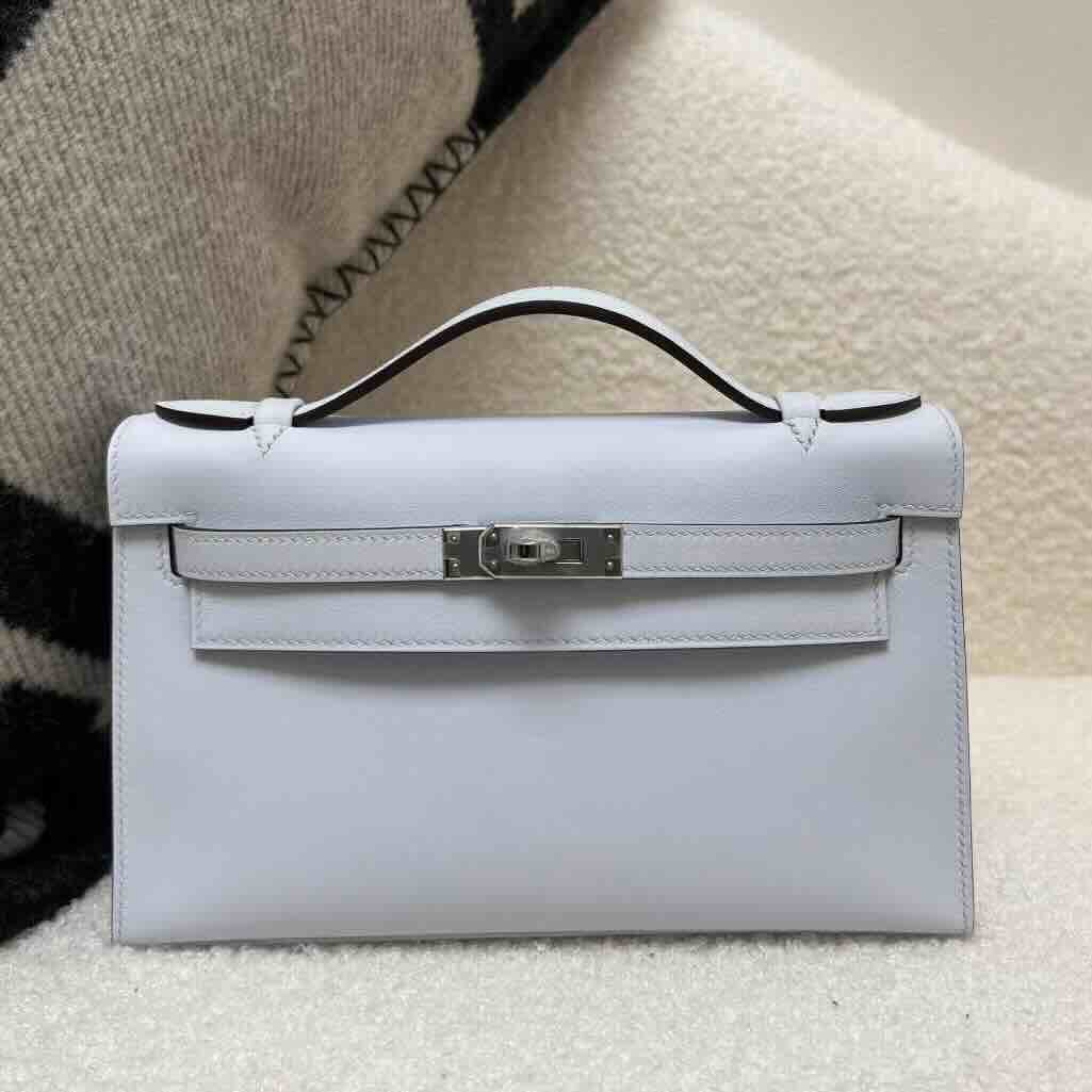 Hermès Pochette Swift Bleu Brume with Palladium Hardware