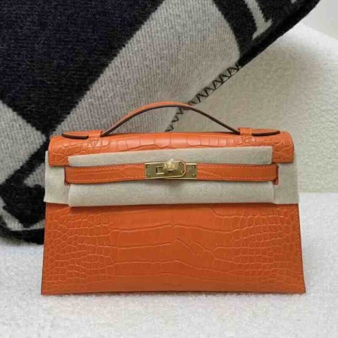 Hermès Mini Kelly I Matte Alligator Orange with Gold Hardware