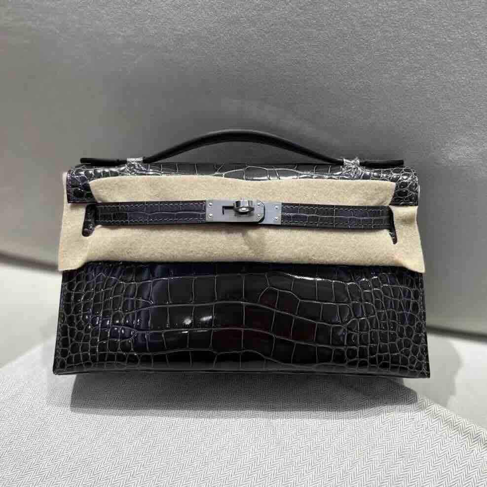 Hermès Mini Kelly I Shiny Alligator Graphite (88) with Palladium Hardware