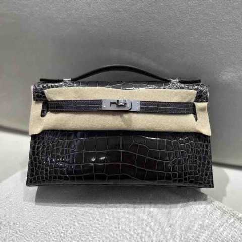 Hermès Mini Kelly I Shiny Alligator Graphite (88) with Palladium Hardware