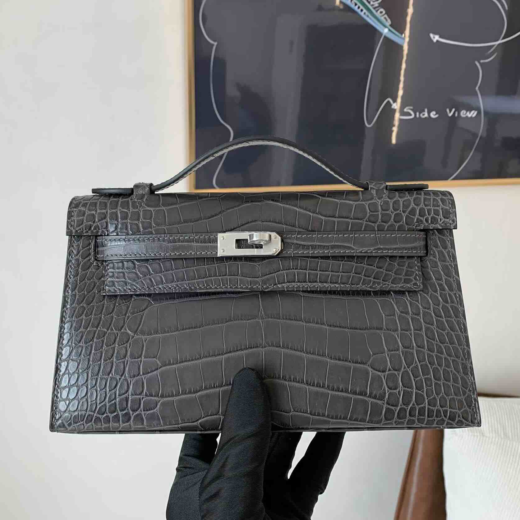 Hermès Mini Kelly I Matte Alligator Graphite (88) with Palladium Hardware