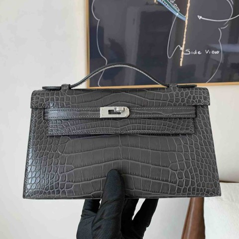 Hermès Mini Kelly I Matte Alligator Graphite (88) with Palladium Hardware
