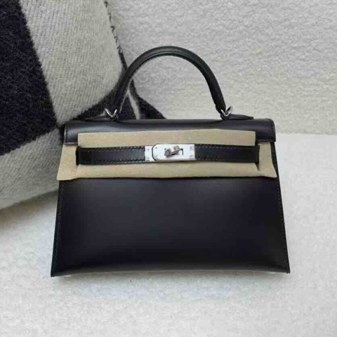 Hermès Mini Kelly II Box Leather Noir with Palladium Hardware