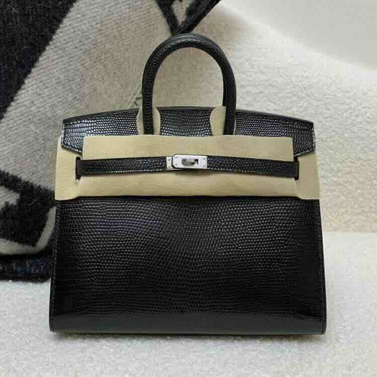 Hermès Birkin 25 Lizard Noir x Palladium Hardware