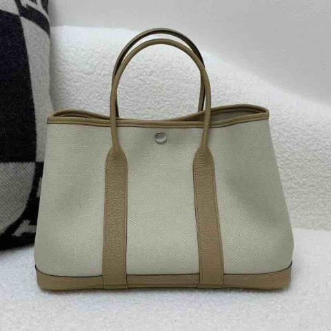 Hermès Garden Party 30 Beige Canvas with Biscuit Negonda Palladium Hardware