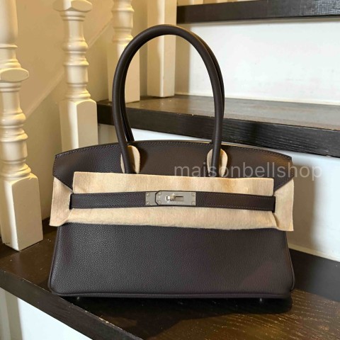 Hermès Shoulder Birkin 29 Ebène Evercolor x Palladium Hardware
