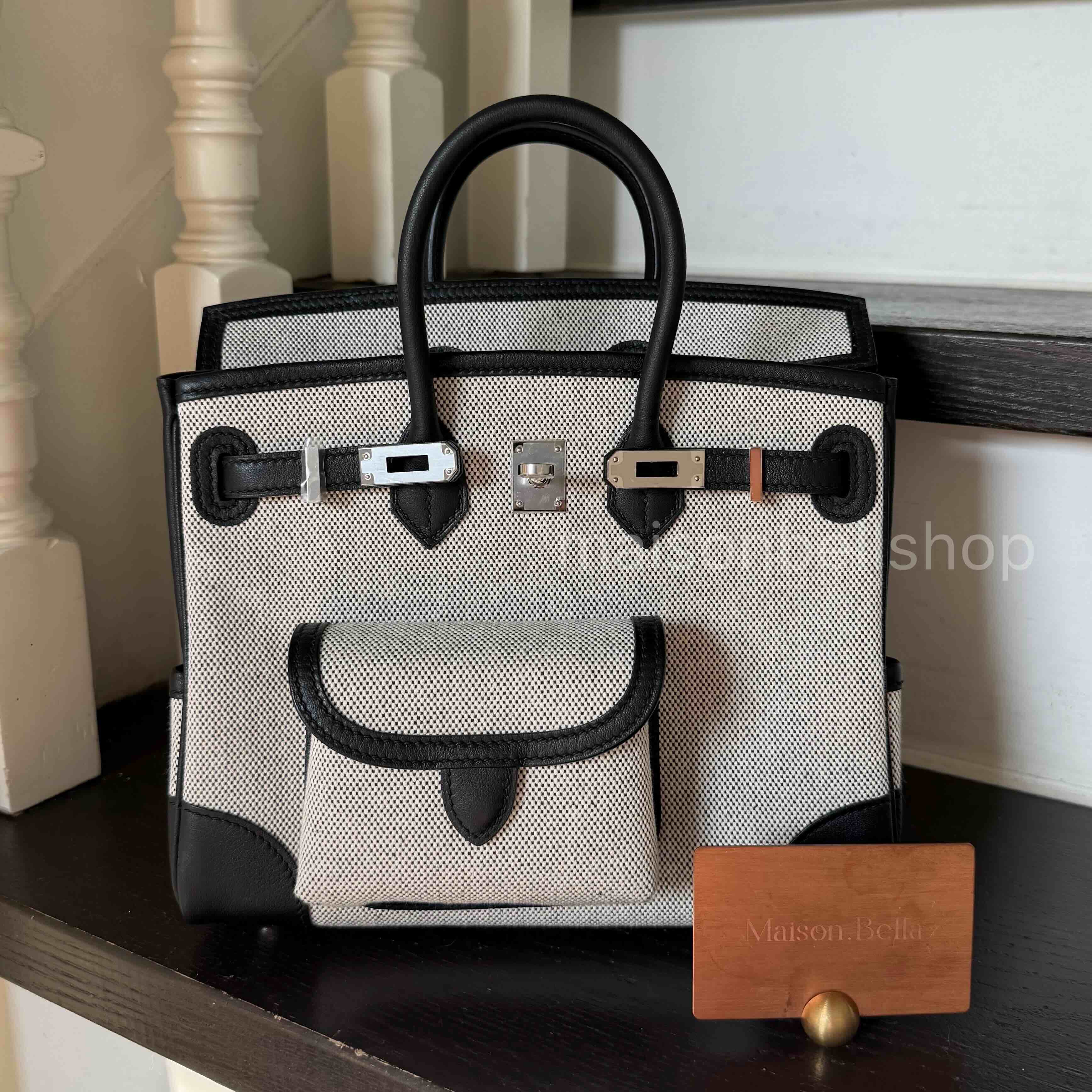 Hermès Birkin25 Cargo Ecru Toile H and Swift Noir x Palladium Hardware
