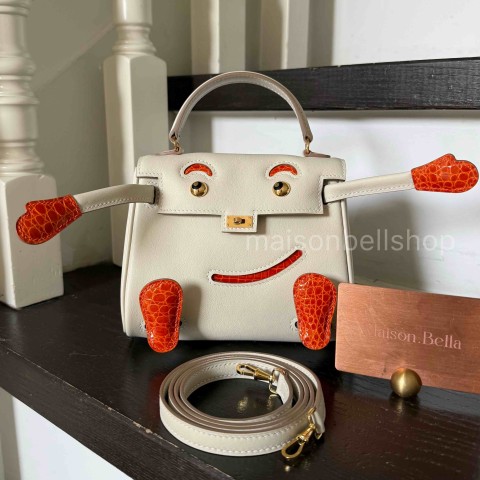 Hermès Kelly Doll Swift Craie x Orange H Alligator x PHW