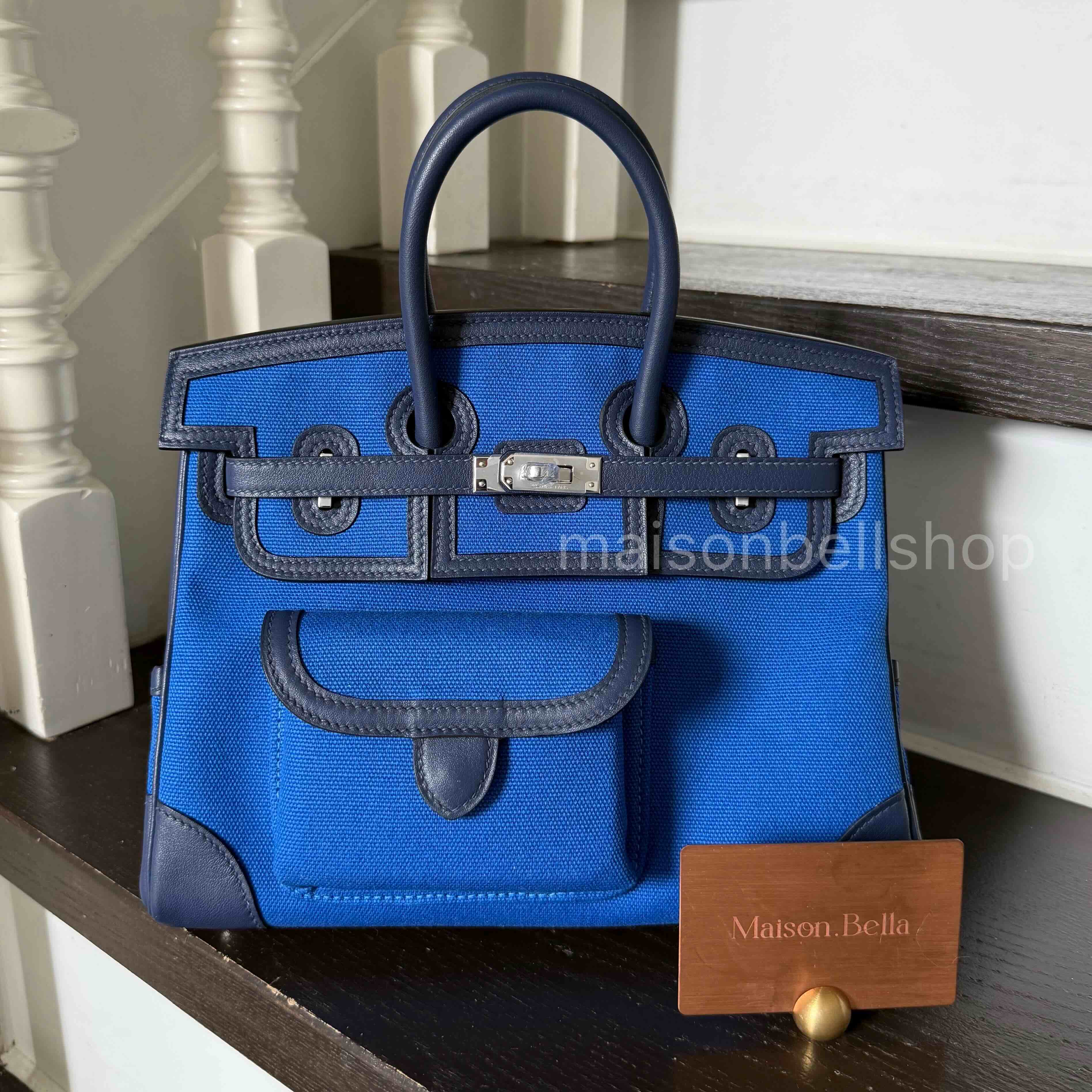 Hermès Cargo Birkin25 Blue Egee Toile Goeland / Navy Swift x Palladium Hardware
