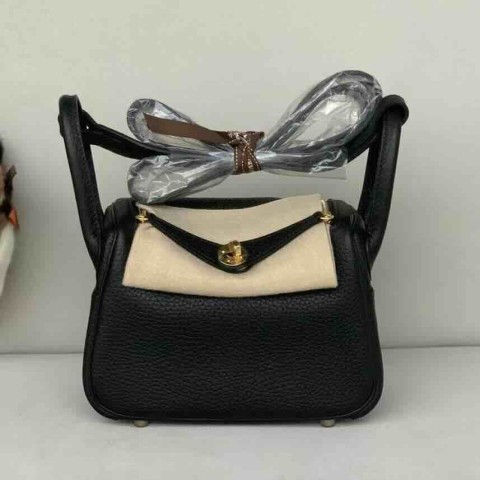 Hermès Mini Lindy Clemence Noir x Gold Hardware