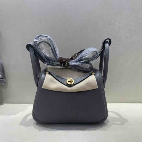 Hermès Mini Lindy Clemence Gris Meyer (0L) x Gold Hardware