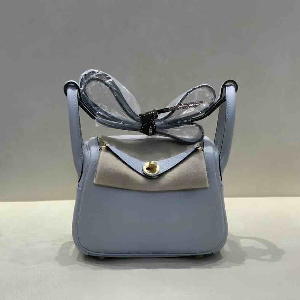 Hermès Mini Lindy  Clemence Saint Bleu (08) x Gold Hardware