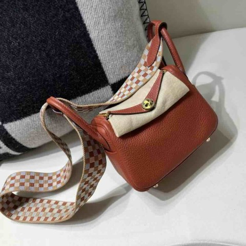 Hermès Mini Lindy Clemence Pumpkin with Braided Strap x Gold Hardware