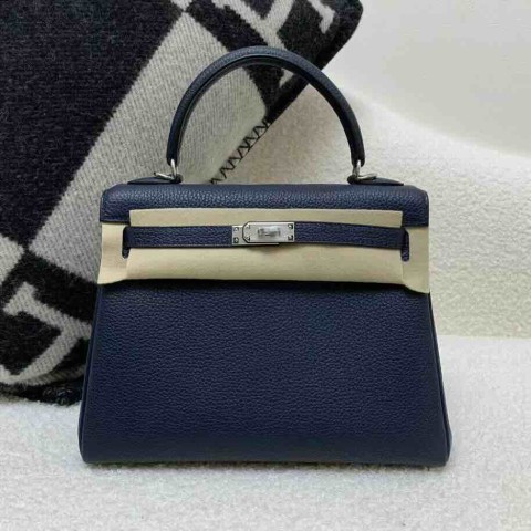 Hermès Kelly 25 French Togo Gem Blue x Palladium Hardware
