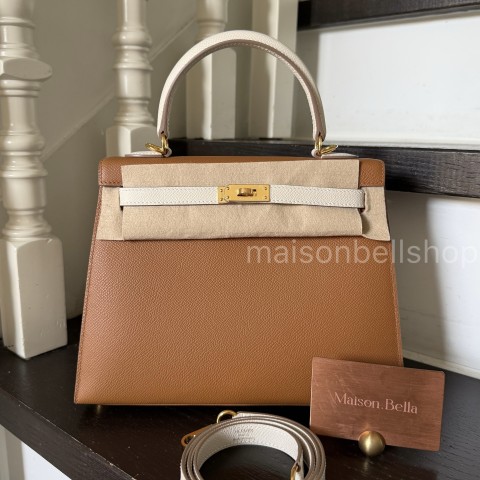 Hermès Kelly25 Gold x Blanc x Gold Hardware