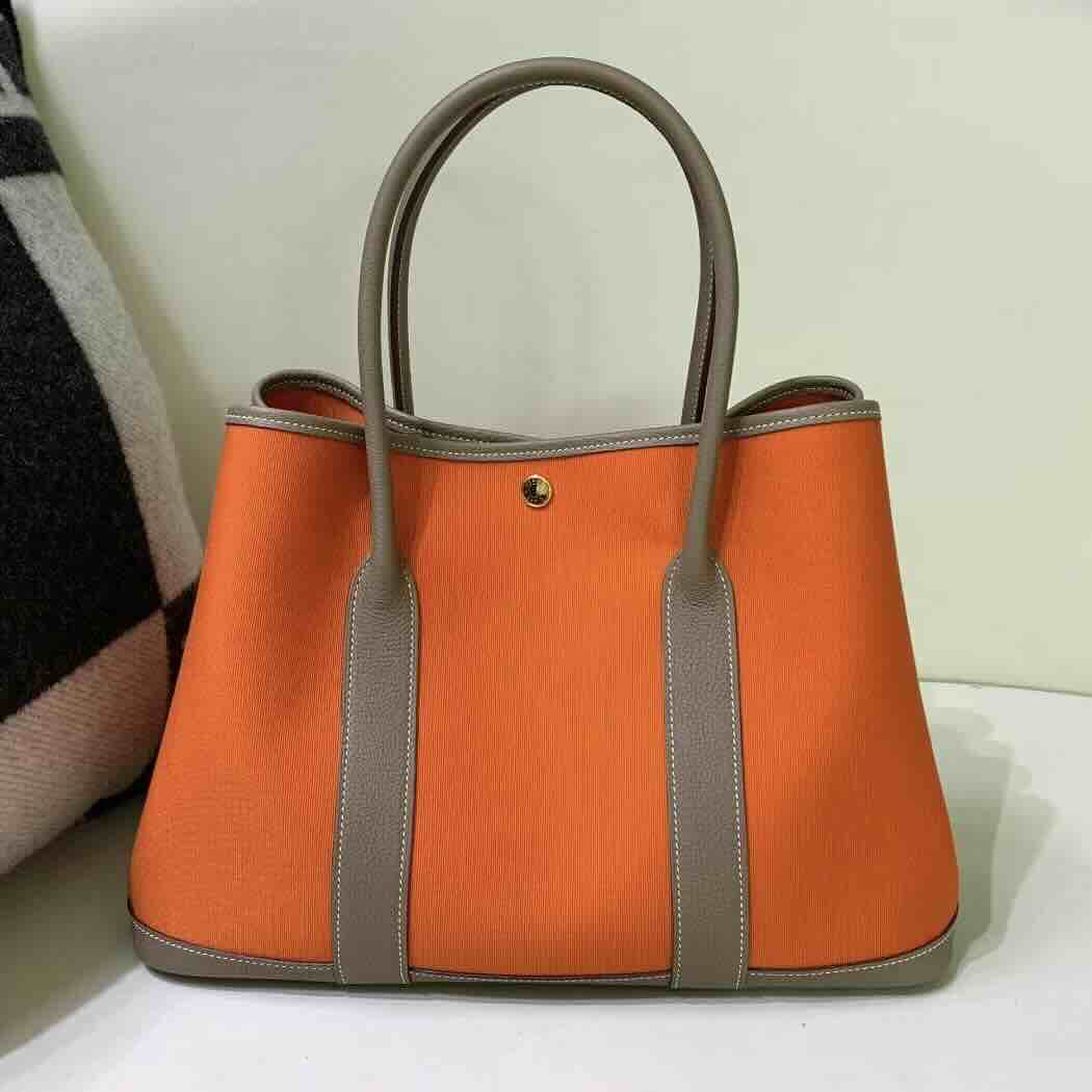 Hermès Garden Party 36 Canvas & Etoupe Combo in Orange