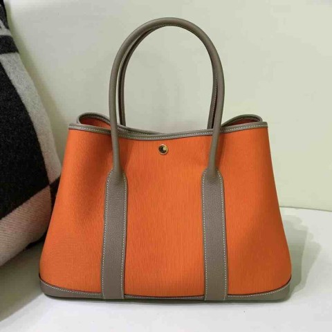 Hermès Garden Party 36 Canvas & Etoupe Combo in Orange