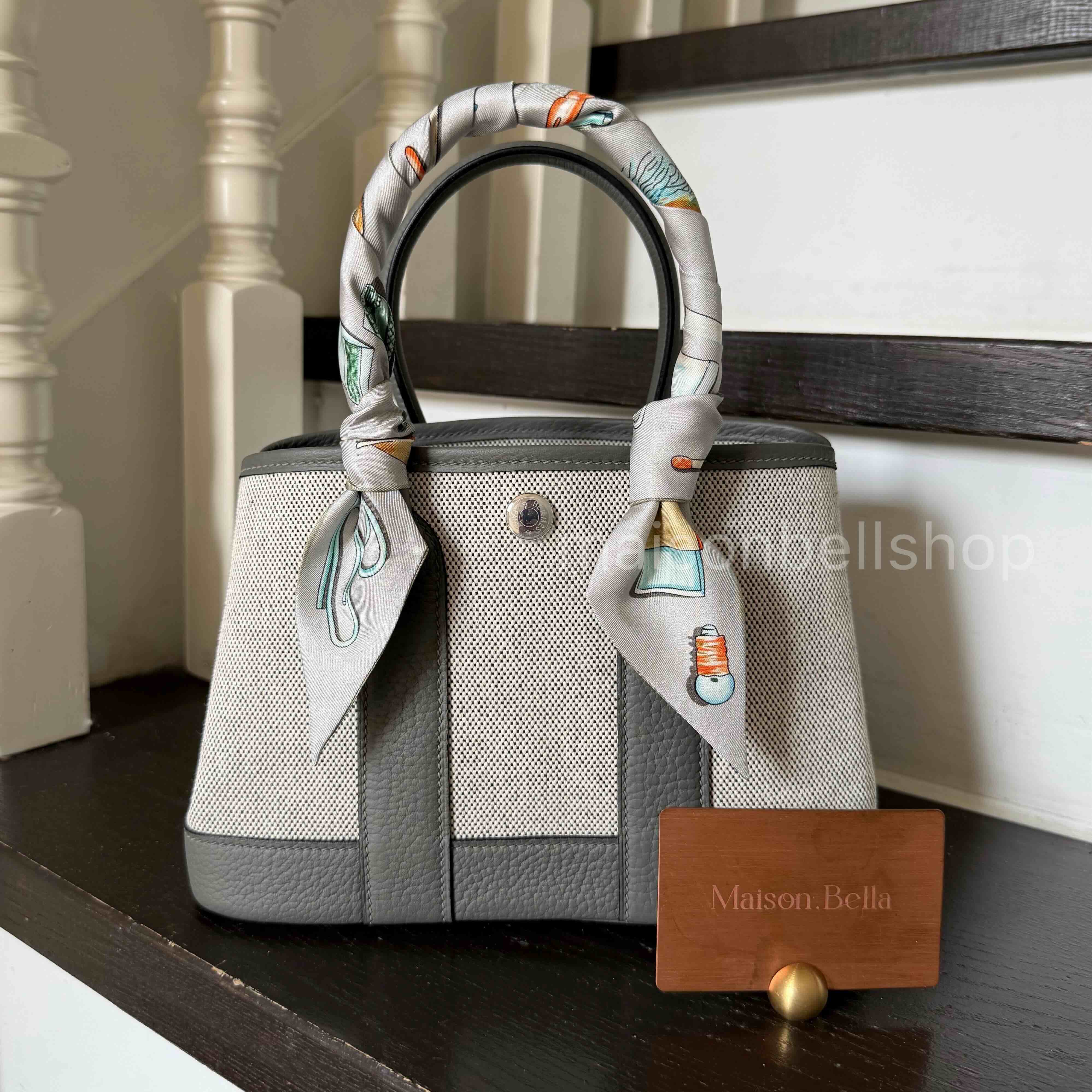 Hermès Garden Party Mini Canvas Puppet Grey x Palladium Hardware