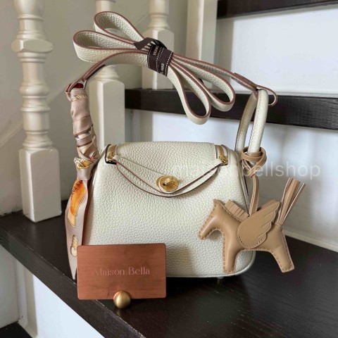 Hermès Mini Lindy Clemence Craie x Gold Hardware