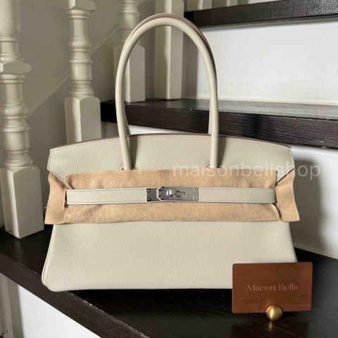 Hermès Shoulder Birkin 29 Craie Evercolor x Palladium Hardware