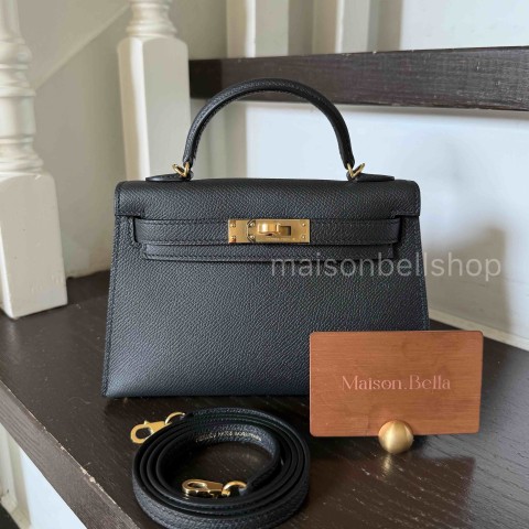 Hermès Mini Kelly II Epsom Noir x Gold Hardware