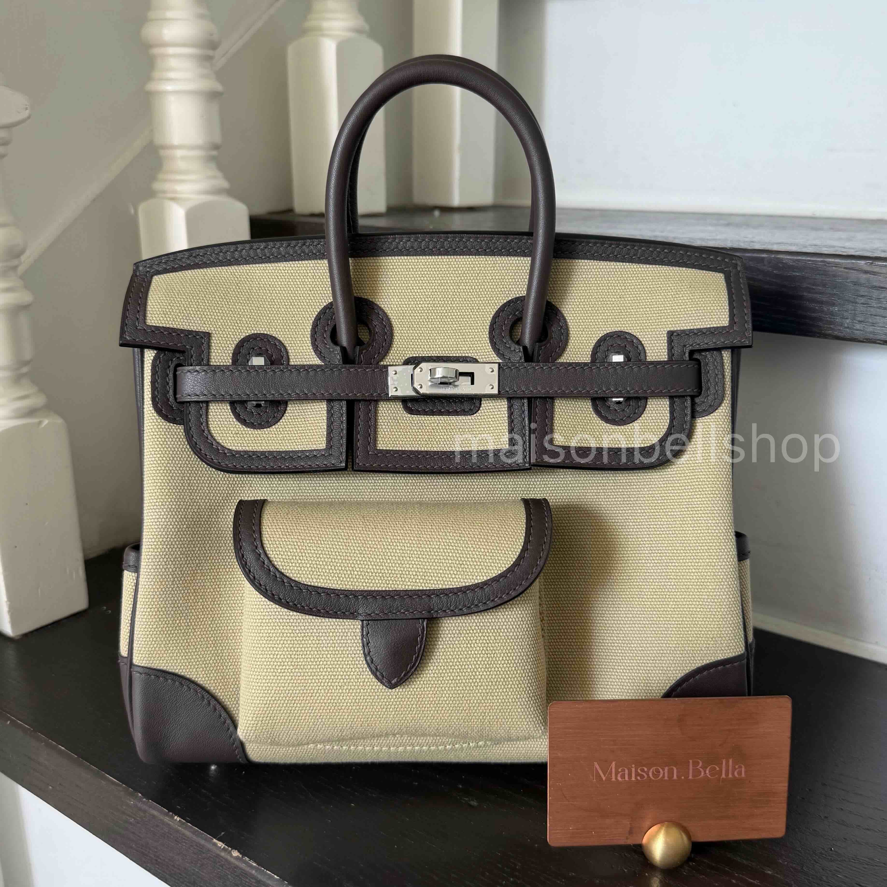 Hermès Birkin 25 Cargo Naturale Canvas & Ébène Swift with Palladium Hardware