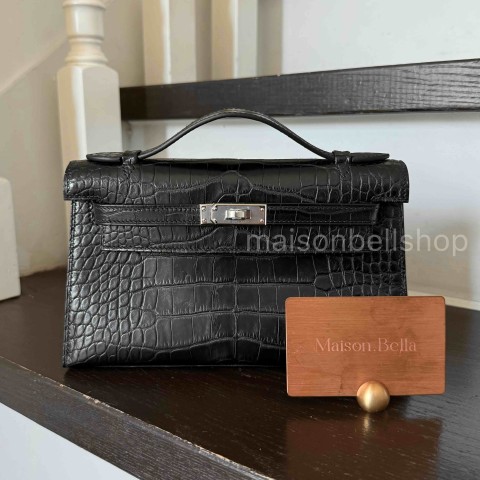 Hermès Pochette Alligator Noir x Palladium Hardware